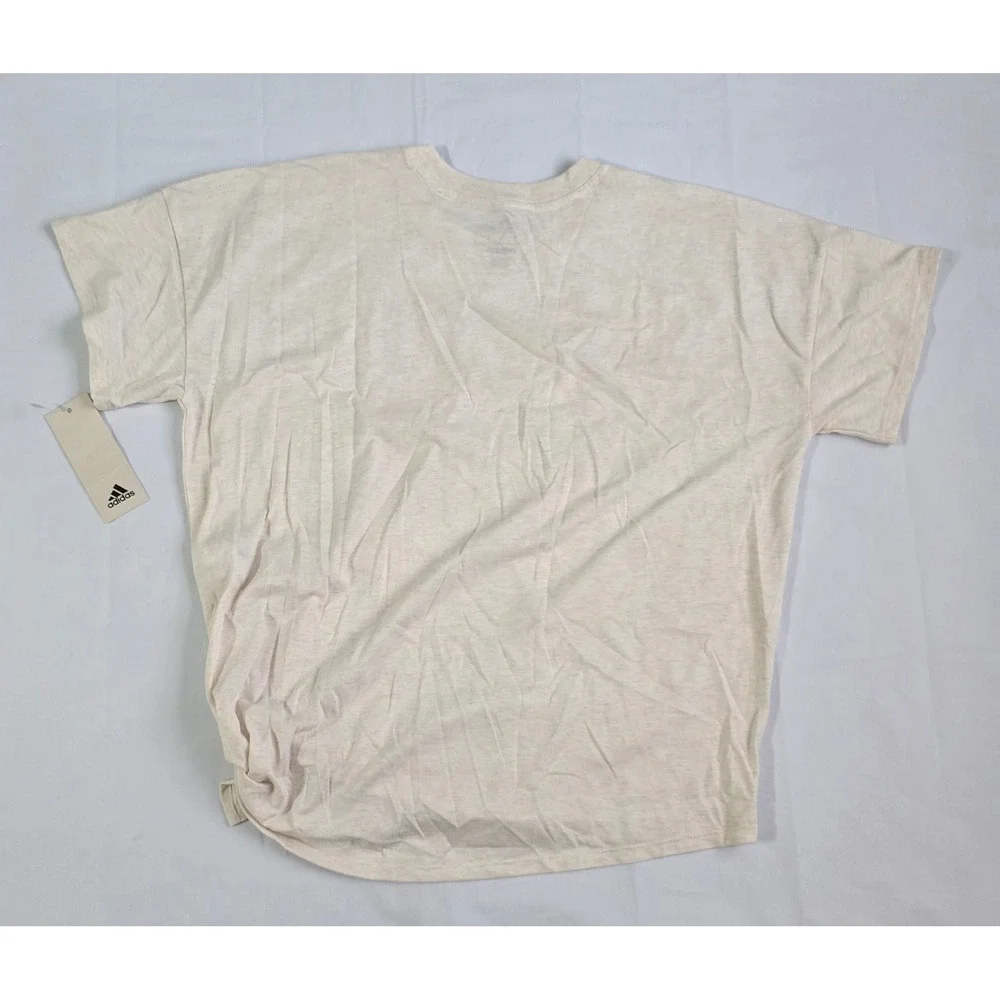 Adidas Girls XL Loose Fit Graphic T-Shirt Tan Heather Side Tie AA3189 NWT